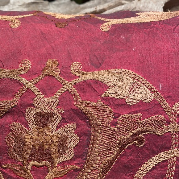 Red and tan silk down feather pillow - Picture 3 of 7